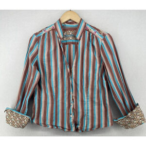 Robert Graham Striped Button-Down Shirt in Brown and Turquoise
